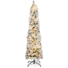 Image de CostwaySapin de Noël Artificiel Pré-éclairé 180 cm en Forme de Crayon Floqué de Neige 150 Lumières Blanches Chaudes 373 Pointes de Branches Aiguilles de Pin