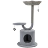 Image de CostwayArbre à chat 106 CM Perchoir Condo et 2 Balles Suspendues Tour à Chat Poteaux de Soutien en Métal et Coussin Amovible Gris