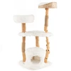 Image de CostwayArbre à Chat en Bois 124 CM avec Perchoir Supérieur en Quenouilles et Condo Tour à Chat avec Coussin Moelleux Confortable Blanc