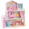Image de CostwayMaison de Poupée en Bois 11 Accessoires à 3 Etages 60 x 25 x 70 cm Cadeaux pour Enfants 3 Ans+ Rose