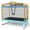 Image de Costway3 en 1 Trampoline Extérieur Enfants Rectangulair (190x124cm) avec Balançoire & Barre Horizontale Filet de Sécurité Charge 110kg Jaune