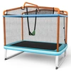 Image de Costway3 en 1 Trampoline Extérieur Enfants Rectangulair (190x124cm) avec Balançoire & Barre Horizontale Filet de Sécurité Charge 110kg Orange
