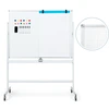 Image de CostwayTableau Blanc Mobile Magnétique Double Face Quadrillé, 120x90cm Tableau Réversible Effaçable à Sec 2 Hauteurs Réglables 12 Aimants 6 Stylos Blanc