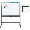 Image de CostwayTableau Blanc Mobile Magnétique Double Face Quadrillé, 120x90cm Tableau Réversible Effaçable à Sec 2 Hauteurs Réglables 12 Aimants 6 Stylos Noir