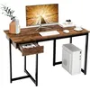 Image de Giantex Bureau d'Ordinateur Industriel, avec Tiroir, 120 x 55 x 75 cm (Marron Rustique)