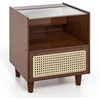 Image de CostwayTable de Chevet avec Tiroir Table d'Appoint en Bambou avec Plateau en VerrePieds en Bois Massif 43 x 35 x 50 cm Brun