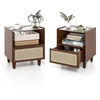Image de Costway2 Tables de Chevet avec Tiroir Table d'Appoint en Bambou avec Plateau en VerrePieds en Bois Massif 43 x 35 x 50 cm Brun
