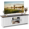 Image de Costway60'' Meuble TV avce 4 Compartiments 2 portes 2 Trous de Gestion des Câbles pour Salon Chambre 145 x 39,5 x 49,5 cm Brun