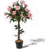 Image de CostwayPlante Artificielle en Pot Remplies de Ciment 93CM avec 21 Roses Fausse Rosier à Fleurs avec Décoration Moderne pour Salon Balcon Bureau