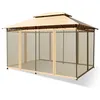 Image de Giantex Tonnelle de Jardin en Acier&Tissu, avec Rideaux Moustiquaires Amovibles et Toits Doubles, Havane
