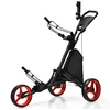 Image de CostwayChariot de Golf Pliable à 3 Roues Sangle Elastique Porte-parasol Réglable et Porte-gobelet Sac Recouvert d'Aluminium Rouge