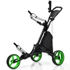 Image de CostwayChariot de Golf Pliable à 3 Roues Sangle Elastique Porte-parasol Réglable et Porte-gobelet Sac Recouvert d'Aluminium Vert