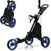 Image de CostwayChariot de Golf à 3 Roues Caddie de Golf Pliable Manuel Porte-Sac Porte-Parapluie Cadre Robuste en Aluminium Pliable Poignée Réglable Bleu