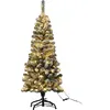 Image de Sapin de Noël Artificiel à Flocons de Neige LED 140CM à Charnières avec 150 Lumières Aiguilles en PVC Support Métallique