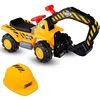 Image de Tracteur Electrique GIANTEX pour Enfant Pelleteuse de Quatre Pneus Vocal avec Casque de Protection