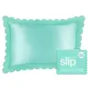 Image de Slip Pure Silk Queen Pillowcase with Scalloped Edge - Turquoise Oreiller 1 art.