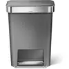 Image de Simplehuman Poubelle à pédale rectangulaire avec sac 45L CW1386 Avec couvercle pivotant, Poubelle, Gris