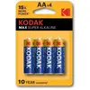 Image de Kodak Max Pile Alcaline AA Lr6 Blister * 4 (4 pcs, AA, 2800 mAh), Batteries + piles