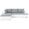 Image de Canapé d'angle réversible convertible 3 places+ Coffre - Simili blanc et tissu gris - CELINA - L 274 x P 184 cm - Fabriqué en Ukraine
