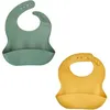 Image de 2 bavoirs silicone - Vert Cactus et Jaune Miel - Etanches et réglables