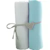 Image de Lot de 2 draps housse blanc / turquoise 60x120 cm - babycalin