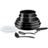 Image de Tefal Set de casseroles et poêles avec revêtement antiadhésif, poignée amovible et accessoires, Poêle + casserole, Noir