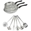Image de Set 3 poêles 20 24 et 28 cm en inox et 6 ustensiles inox Fackelmann Geneva