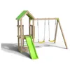 Image de Aire de jeux EASY XPERIENCE, Plateforme 0,90m, bac a sable, toboggan 1,73m + extension portique 1,90m,2 balancoires