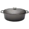 Image de Cocotte ovale 35 cm chasseur gris caviar interieur noir - Chasseur - Gris - Fonte émaillée