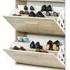 Image de Meuble à Chaussures Chêne Vintage - Rideau Blanc - L 75.2 x l 30.6 x H 143.1 cm