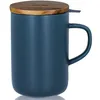 Image de Tisanière Grès 475 Ml Bleu Avec Couvercle Bois