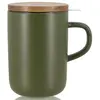 Image de Tisanière Grès 475ml Vert Olive Avec Couvercle Bois