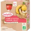 Image de Babybio Poire Banane Millet 6 Mois et + Bio Gourdes 90 g x 4