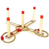 Image de Jeu d'adresse extérieur Planète Bois 5 anneaux en corde avec support bois