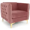 Image de Fauteuil velours rose et pieds métal doré Josua
