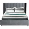 Image de Lit coffre 140x190 cm velours gris capitonné Loria
