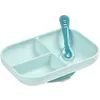 Image de Set repas Silicone - Assiette compartimentée et cuillère 2ème âge Bleu