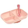Image de Set repas Silicone - Assiette compartimentée et cuillère 2ème âge Rose