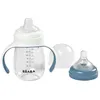 Image de BEABA, Biberon/Tasse d'apprentissage 2 en 1, Tasse Paille Enfant, 100% étanche, Anti-fuite, 210 ml - windy blue
