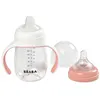 Image de BEABA, Biberon/Tasse d'apprentissage 2 en 1, Tasse Paille Enfant, 100% étanche, Anti-fuite, 210 ml - old pink