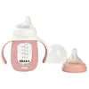 Image de BEABA, Biberon verre d'apprentissage 2 en 1 210 ml + housse silicone - old pink