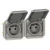 Image de Prise de courant double 2P+T horizontale PLEXO avec enjoliveurs gris - LEGRAND - 069562L