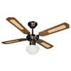 Image de FARELEK - BALI O 107 cm - Ventilateur de plafond reversible Laiton Antique, 4 pales noyees / cannees noyer + eclairage