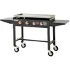 Image de Plancha au gaz BRASERO Carmen sur chariot - 4 brûleurs - Plaque inox 90 x 45,5 cm - chariot pliable tablettes rabattables, Noir