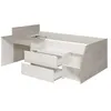 Image de Lit avec bureau et rangements - 90 x 190/200 cm - Blanc et naturel - GISELE