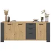 Image de Buffet LOFT - Décor chêne artisan et mélamine gris ombre - 3 portes et 3 tiroirs - L 220 x P 52 x H 86.5 cm
