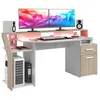 Image de Bureau gaming avec LED Silver - Décor chene et mélamine blanc brillant - L 178 x P 88 x H 68 cm -