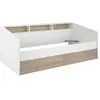Image de Lit 90 x 190/200 cm avec rangements - Blanc et naturel - PAULETTE