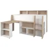 Image de Lit combiné 90 x 200 cm avec bureau et rangements - Blanc et naturel - APOLINO
