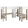 Image de Double lit mezzanine d'angle 2 x 90 x 200 cm - Avec rangements et bureaux - Blanc et naturel - LASCANO